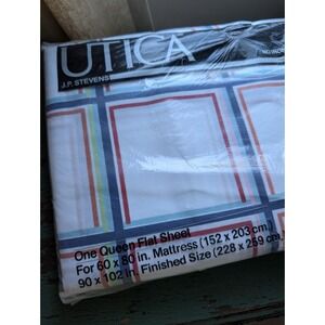 Vintage Utica‎ Fine Arts J.P. Stevens RARE Queen Flat Sheet Gridlock, Brand New